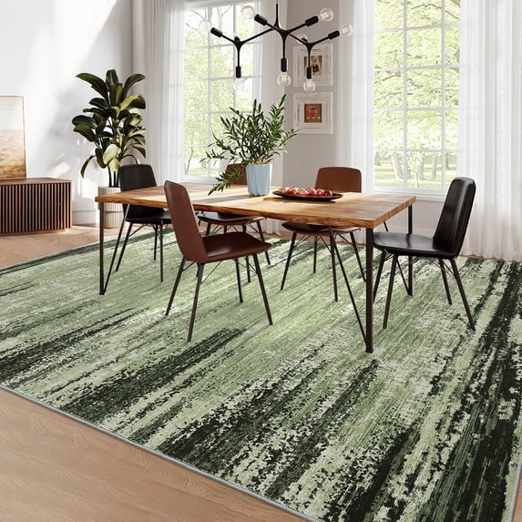 FairOnly Green 9'x12'Abstract Area Rug for Living Room Modern Non Slip Ultra Thin&Soft Indoor Floor Cover for Bedroom Kitchen Laundry