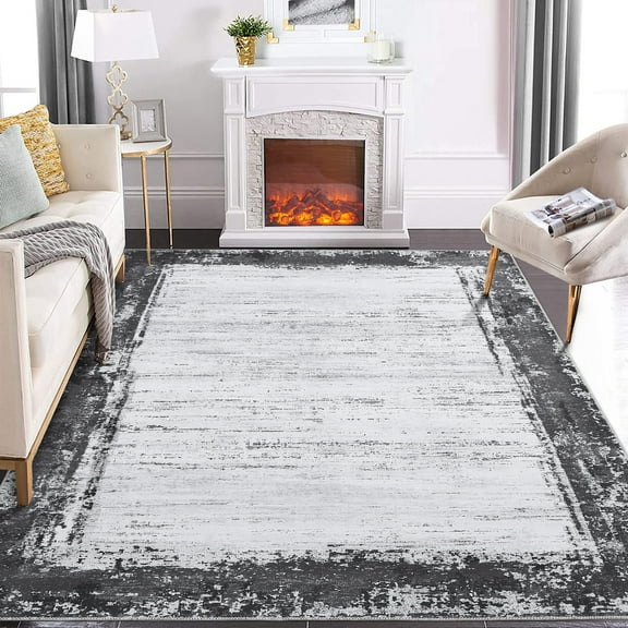 FairOnly Grey 5'x7'Modern Non Slip Area Rug for Bedroom Kitchen Soft Low Pile Stain Resistant Rugs for Living Room Dinning Room