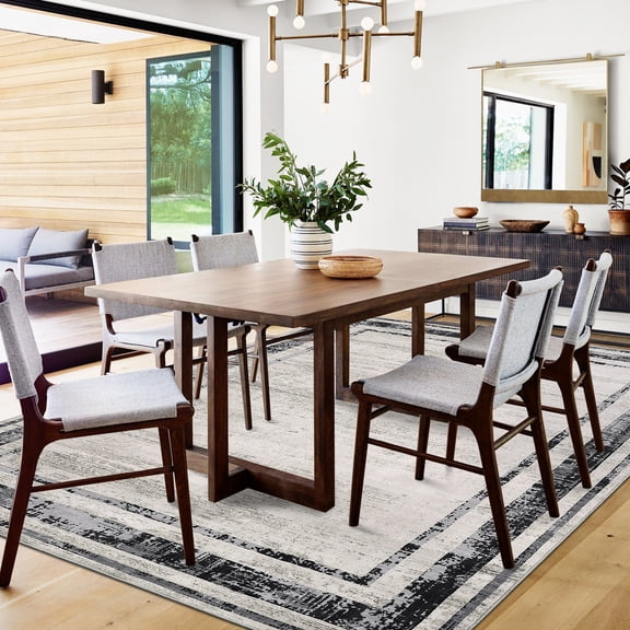 FairOnly Grey 9'x12'Modern Mottled Border Area Rug for Living Room Ultra Thin Low Pile Machine Washable Stain Resistant Non-Slip Rug for Bedroom Kitchen Dining Room