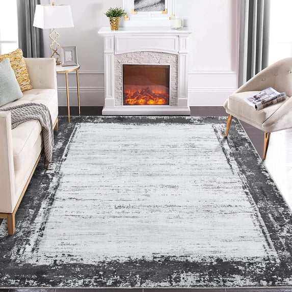 FairOnly Grey 9'x12'Modern Non Slip Area Rug for Bedroom Kitchen Soft Low Pile Stain Resistant Rugs for Living Room Dinning Room