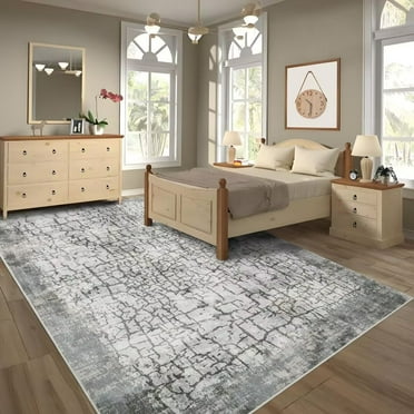 FairOnly Grey Abstract Area Rug 10'x13' Washable Rugs for Living Room Large Non Slip Soft Carpet for Office Bedroom