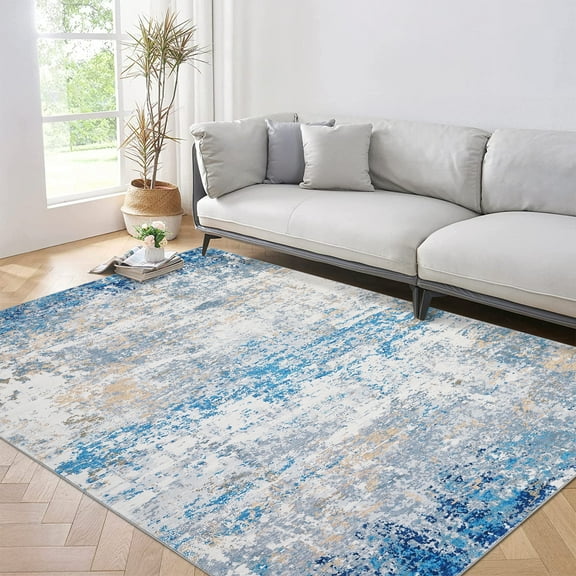 FairOnly Grey Blue 9'x12'Modern Abstract Machine Washable Non Slip Non Shedding Area Rug Soft Low Pile Floor Rug for Living Room Kitchen Bedroom