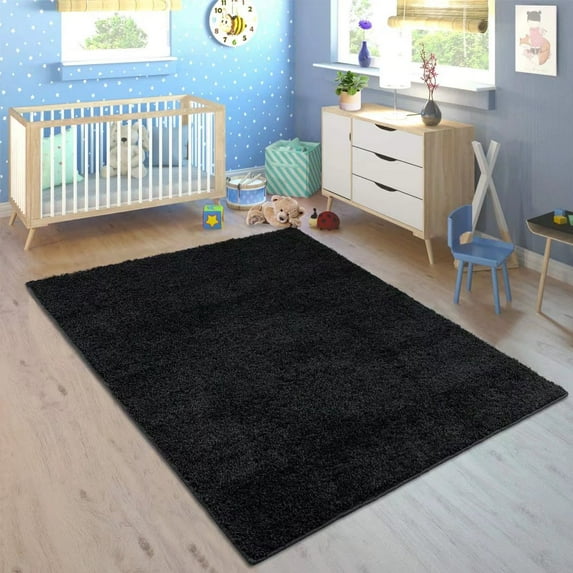 FairOnly Luxury Shag Area Rug 4' x 6' Modern Indoor Plush Fluffy Rug Extra Soft Comfy Carpet for Dining Room, Black