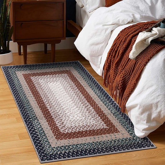 FairOnly Machine Washable Low Pile Brocade 2'x3' Rug Textured Geometric Non Slip Non Shedding Mat for Kitchen Bathroom,Red Black