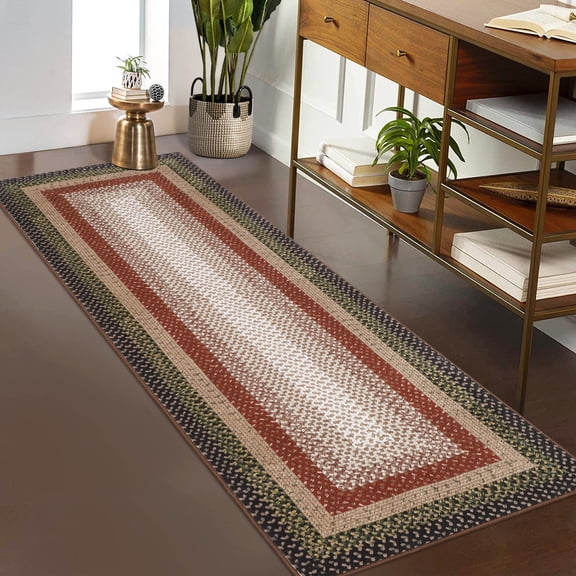 FairOnly Machine Washable Low Pile Brocade 2'x8'Runner Rug Textured Geometric Non Slip NonShedding Rug for Kitchen Hallway,Brown Orange