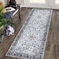 thumbnail image 1 of FairOnly Machine Washable Vitange Floral Low Pile Grey 2'x6' Area Rug for Hallway Bathroom Non Slip Foldable Rug for Bedroom, 1 of 7