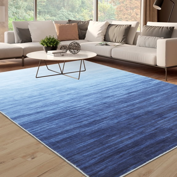 FairOnly Modern Blue 9'x12'Indoor Area Rug Machine Washable Non Slip Gradient Style Floor Rug for Living Room Bedroom Kitchen