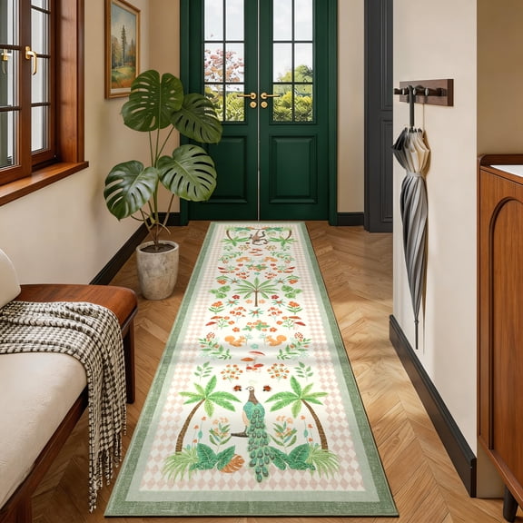 FairOnly Modern Dynamic Rainforest 2'x6'Runner Rug Machine Washable Non Slip Ultra Thin Carpet for Kitchen Bathroom,Beige