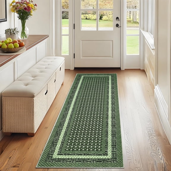 FairOnly Modern Geometric Machine Washable Green 2'x6' Runner Rug for Kitchen Bathroom Ultra Thin Low Pile Pet Friendly Floor Cover for Laundry Hallway