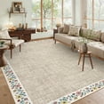 thumbnail image 1 of FairOnly Modern Machine Washable Low Pile Area Rug Framed Floral Non Slip Floor Cover for Living Room Dinning Room Kitchen,Light Camel, 1 of 7