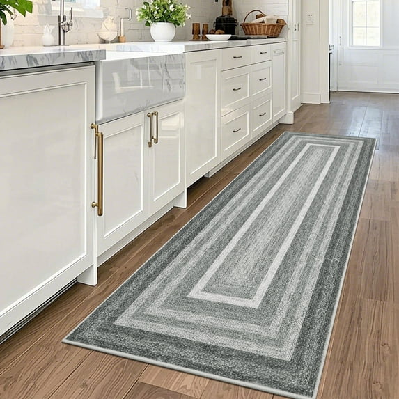 FairOnly Modern Non Slip Low Pile 2'x6'Runner Rug Geometric Washable Stain Resistant Floor Rug for Kitchen Dining Room Bathroom,Grey