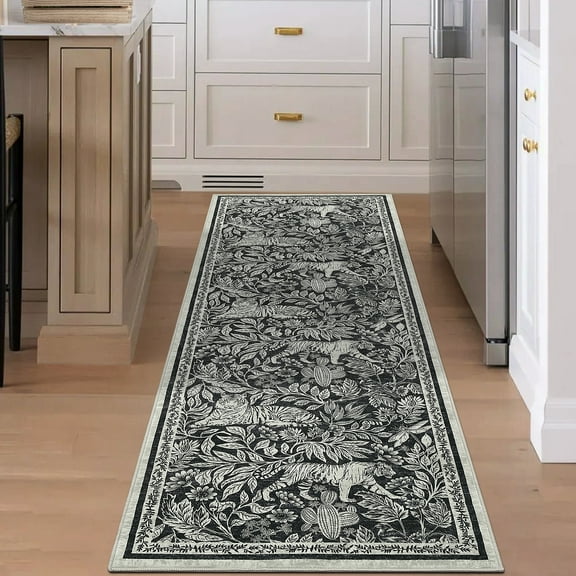 FairOnly Modern Non Slip Machine Washable Wild Tiger Printed 2'x6' Runner Rug Stain Resistant Soft Foldable for Hallway Bedroom Kitchen,Black