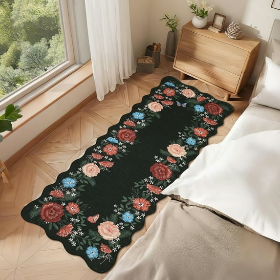 FairOnly Modern Pastoral Black 2'x6'Runner Rug for Living Room Machine Washable Ultra Thin Non-Slip Garden Rug for Hallway Kitchen