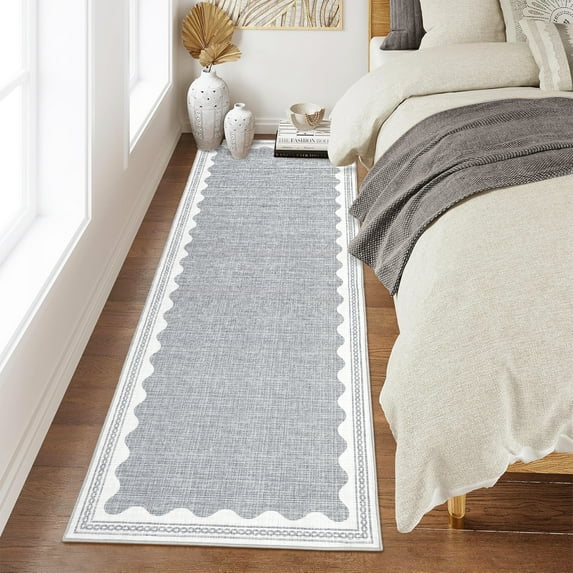 FairOnly Modern Solid Color 2'x6' Runner Rug for Entrance Non Slip Washable Indoor Decor Rug for Hallway Bedroom Laundry,Grey