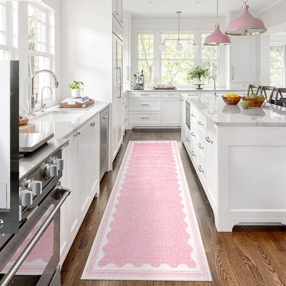 FairOnly Modern Solid Color 2'x6'Runner Rug for Entrance Non Slip Washable Indoor Decor Rug for Hallway Bedroom Laundry,Pink