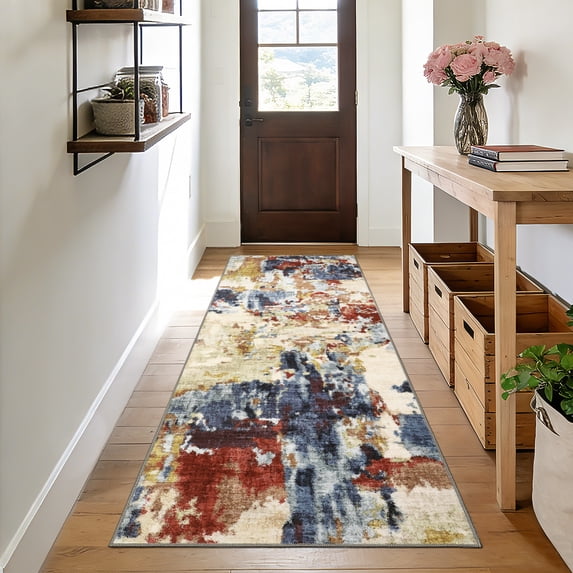 FairOnly Multicolor 2'x6'Abstract Machine Washable Runner Rug Pet Friendly Low Pile Non Slip Contemporary Floor Rug for Kitchen Entryway Hallway Laundry