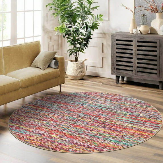 FairOnly Multicolor 4'x4' Contemporary Non Slip Rount Area Rug for Bedroom Stain Resistant Low Pile Herringbone Pattern Soft Floor Rug for Living Room Kitchen