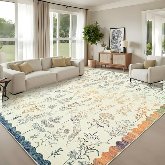 FairOnly Multicolor 5'x7'Low Pile Flower Print Area Rug Non Slip Non Shedding ug for Living Room Bedroom Kitchen