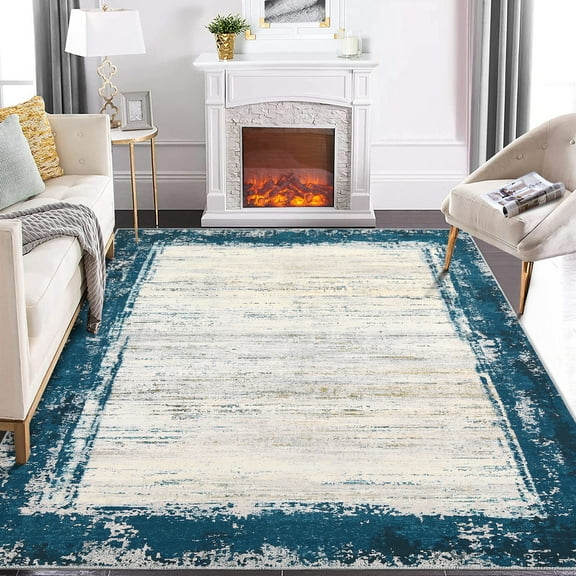 FairOnly Navy Blue Green 5'x7'Modern Non Slip Area Rug for Bedroom Kitchen Soft Low Pile Stain Resistant Rugs for Living Room Dinning Room