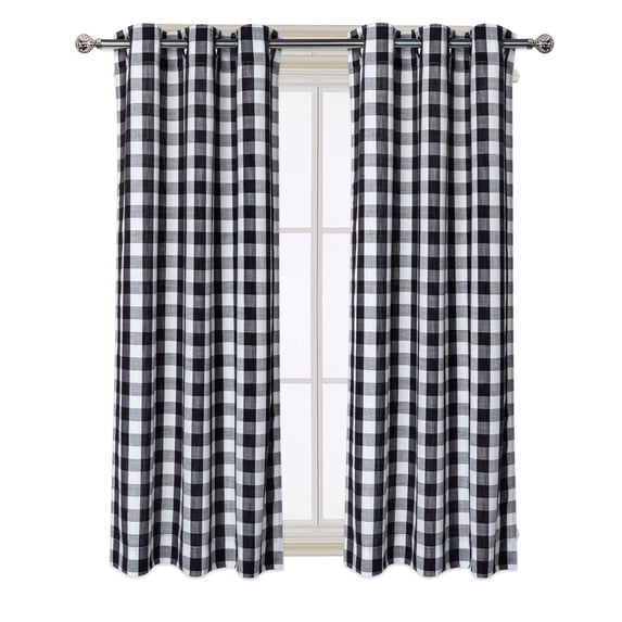 FairOnly Plaid Bedroom Curtain Blackout Window Panels for Living Room, 37"x95" Black/White