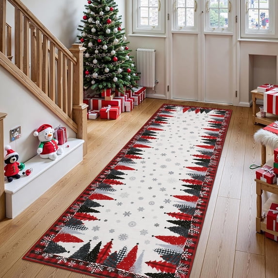 FairOnly Red 2'x6'Christmas RunnerRug for Bedroom Ultra Soft Festive Floor Mat for High-Traffic Areas Machine Washable Non Slip Low Pile Rug for Hallway