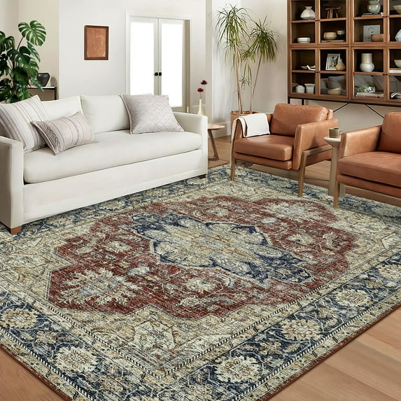 FairOnly Red 8'x10' Boho Vintage Area Rugs for Living Room Machine Washable Rugs for Bedroom Soft Indoor Floor Carpet