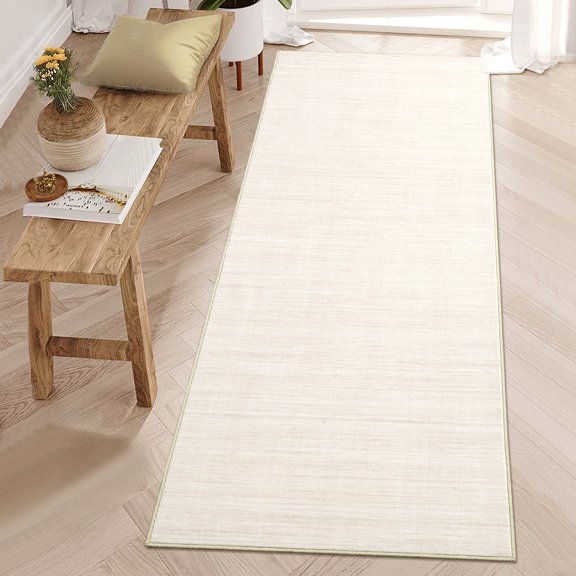 FairOnly Texture Modern Plain 2'x6' Runner Rug for Hallway Bathroom Machine Washable Ultra Thin Low Pile Floor Mat for Kitchen Laundry,Beige