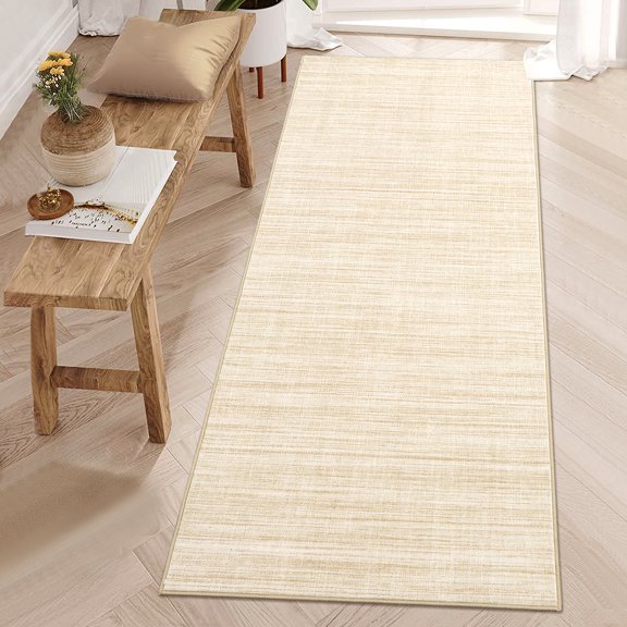 FairOnly Texture Modern Plain 2'x6' Runner Rug for Hallway Bathroom Machine Washable Ultra Thin Low Pile Floor Mat for Kitchen Laundry,Camel