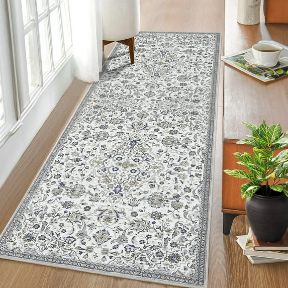 FairOnly Vintage Floral Printed Non Slip Soft 2'x6' Runner Rug for Entrance Low Pile Machine Washable Rug for Hallway Kitchen，Multicolor