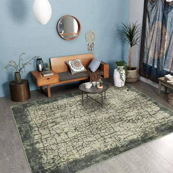 FairOnly Washable Area Rugs for Living Room 9'x12' Green Non Slip Indoor Floor Cover Rugs Ultra-Thin Soft Carpet for Bedroom