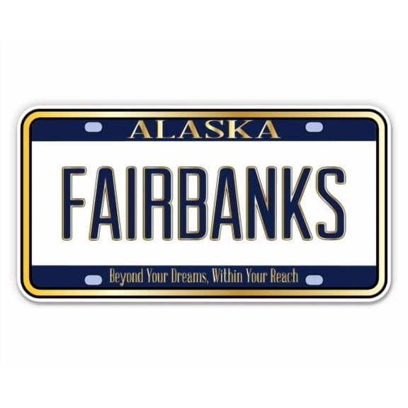 Fairbanks Alaska License Plate Style - 3" Vinyl Sticker - For Car Laptop Water Bottle Phone - Waterproof Decal