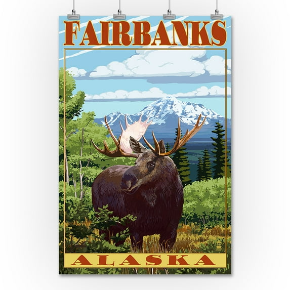 Fairbanks, Alaska - Moose Scene - Lantern Press Poster (36x54 Giclee Gallery Print, Wall Decor Travel Poster)
