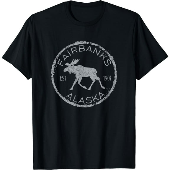 Fairbanks Alaska Moose Vintage Retro Weathered Design T-Shirt