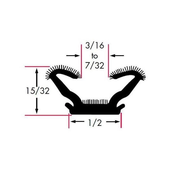 Edge Trim, EPDM, 8 ft Length, 1/2 in Overall Width, Style: Window Channel