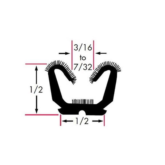 Edge Trim, EPDM, 8 ft Length, 1/2 in Overall Width, Style: Window Channel