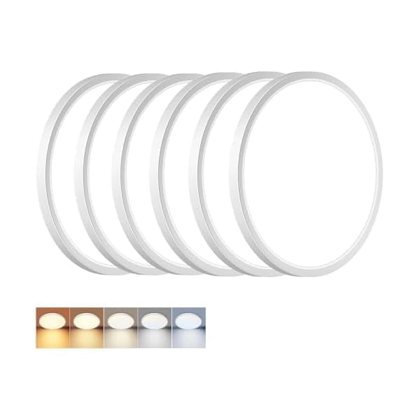 HOVMAP 6 Pack LED Flush Mount Ceiling Light,12Inch 24W,3000K/3500K/4000K/5000K/6500K 5 Color Temperatures Ceiling Light Fixture for Kitchen Porch Hallway Bedroom Bathroom,White, White