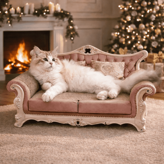 Fairela Victorian Cat Scratcher Couch, 12.5 Tall Large Cardboard Cat Lounge Bed, Pink Tufted Cat Furniture Protector