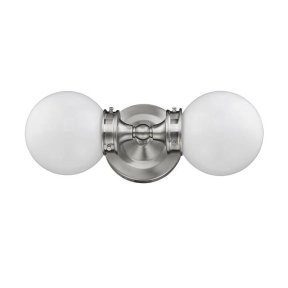 Fairfax 2-Light Satin Nickel Vanity with White Globe Shades