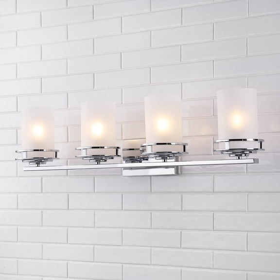 JONATHAN Y Fairfax 32" 4-Light Metal/Frosted Glass Contemporary Glam LED Vanity Light, Chrome