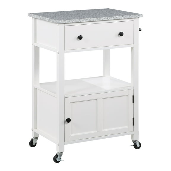 Fairfax Engineered Wood Kitchen Cart with Granite Top and White Base
