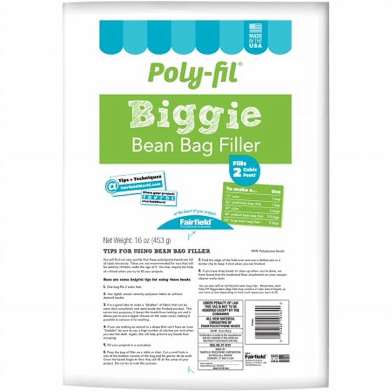 Poly-Fil® Biggie Bean Bag Filler, 16oz.