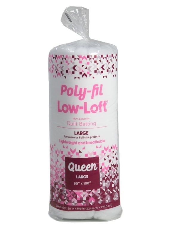 Poly-Fil Low Loft Quilt Batting, Premium Polyester Batting for Quilting, Ideal for Queen-Size and Other Small Projects, Quilting Supplies, Large, 90" X 108", Single Pack