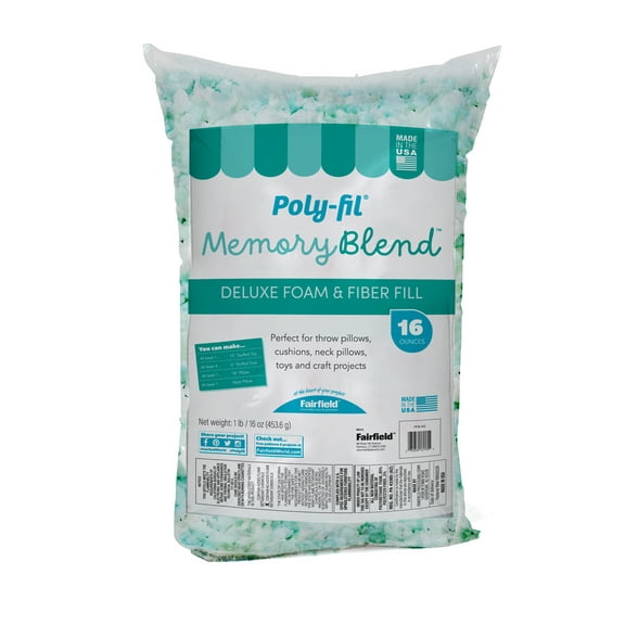 (2 pack) Fairfield Poly-Fil Memory Blend Shredded Foam, Soft and Squishy Memory Foam, Fiber-filled Pillow Stuffing, Ideal for Pillows, Couch Cushions, and Plush Toys, 16 Ounce Bag
