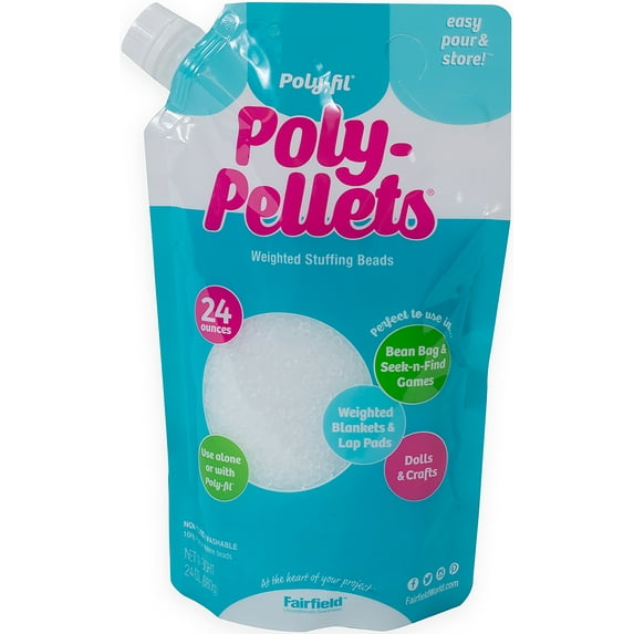 Fairfield Poly-Fil Poly-Pellets, Premium Polyester Weighted Stuffing Beads, Stuffing for Stuffed Animals, Toys, Bean Bags, Weighted Blankets, and More, 24-ounce Bag