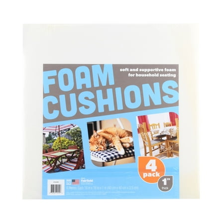 Fairfield Project Foam Pad, Soft, Durable, and Supportive Foam Padding for Seat Cushions, Bedding, Comfy Pet Beds, 100% Polyurethane Craft Foam, 16" x 16" x 1" Thick, Pack of 4