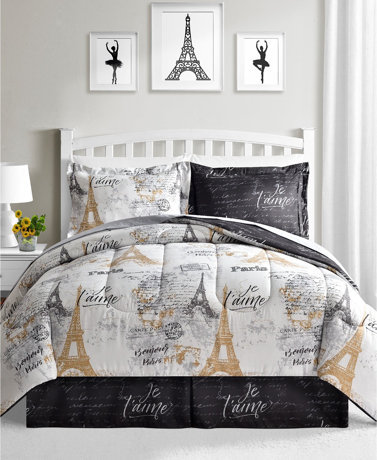 Paris Gold and Black Reversible Full Comforter Set