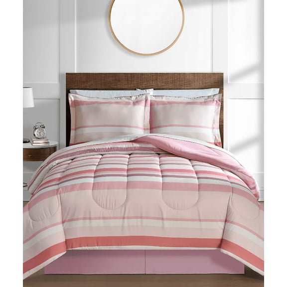 Fairfield Square Collection Austin Stripe/Solid Reversible 8 Pc. Comforter Set, Exclusively at Macy's - Blush
