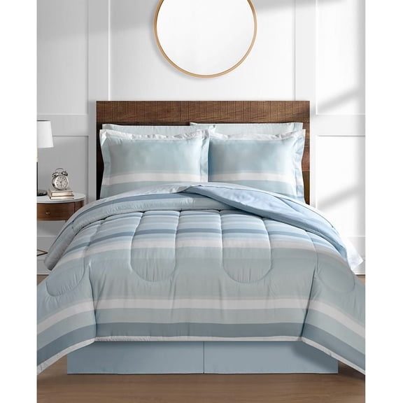 Fairfield Square Collection Austin Stripe/Solid Reversible 8 Pc. Comforter Set, King, Seafoam