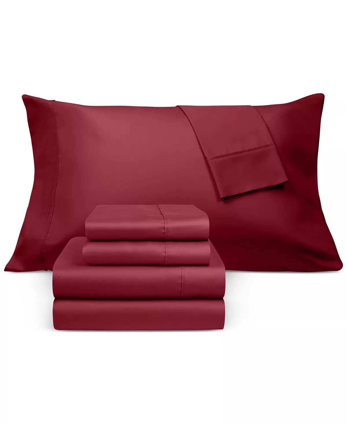 Queen Red Cotton Polyester Sateen 6-Piece Sheet Set
