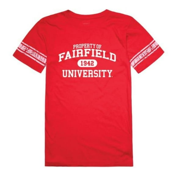 Fairfield University Stags Women Property Football T-Shirt, Red - Small